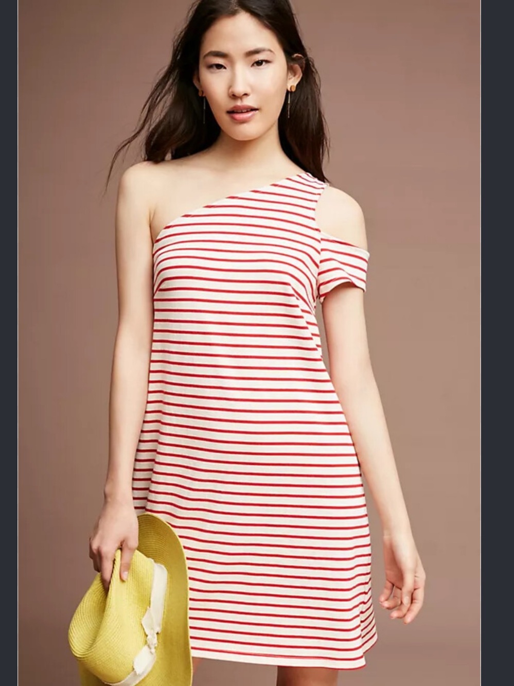 Maeve by Anthropolgie Marketa One Shoulder Women's Dress Striped Nautical Size S
